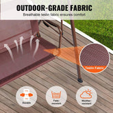 3-Person Patio Swing Chair, Outdoor Patio Swing with Adjustable Canopy, Porch Swing with Armrests, Teslin Fabric and Alloy Steel Frame, for Balcony, Backyard, Patio, Garden, Poolside, Brown